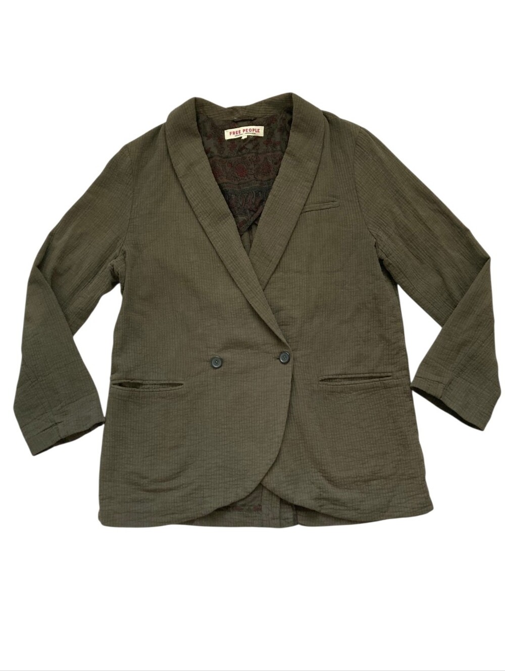 SOLD Free People Rowan Blazer XL Oversized Utility Boho Green Cotton - Picture 14 of 17